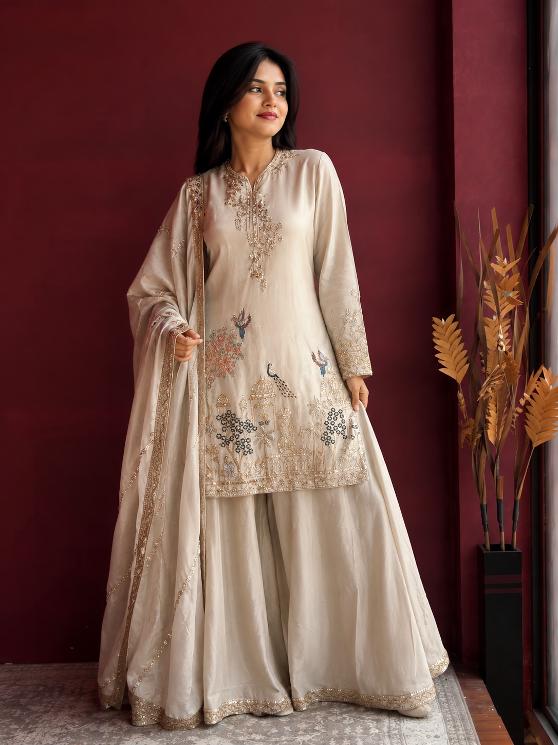 Designer Beads Sequins Embroidered Kurti Palazzo Set