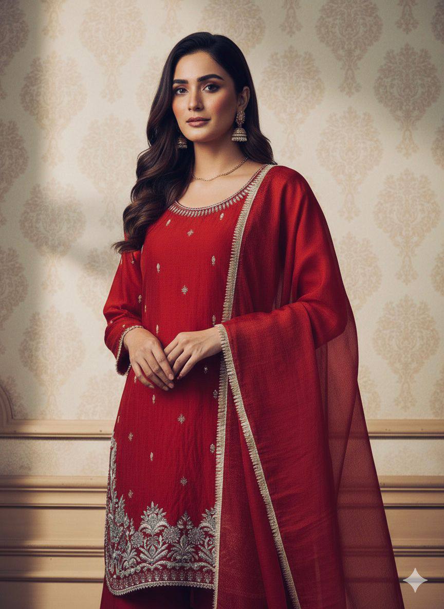 Embroidered Fendy Palazzo Suit Dupatta Set