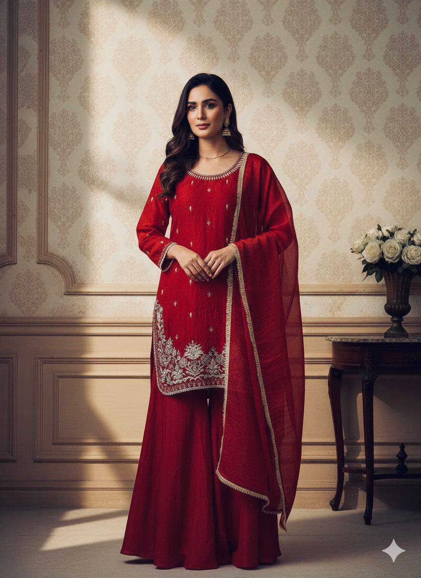 Embroidered Fendy Palazzo Suit Dupatta Set