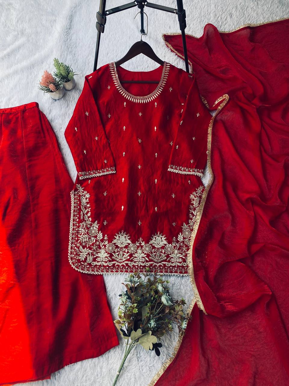 Embroidered Fendy Palazzo Suit Dupatta Set
