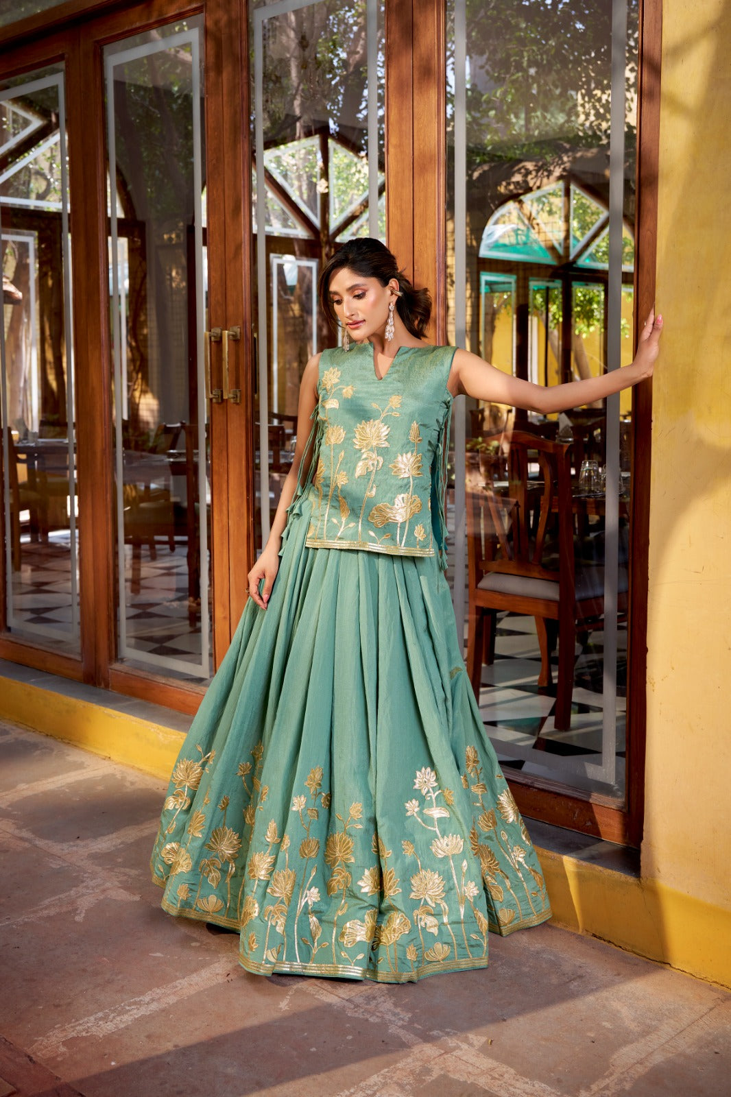 Designer Shimmer Embroidered Overlay Top Lehenga Set