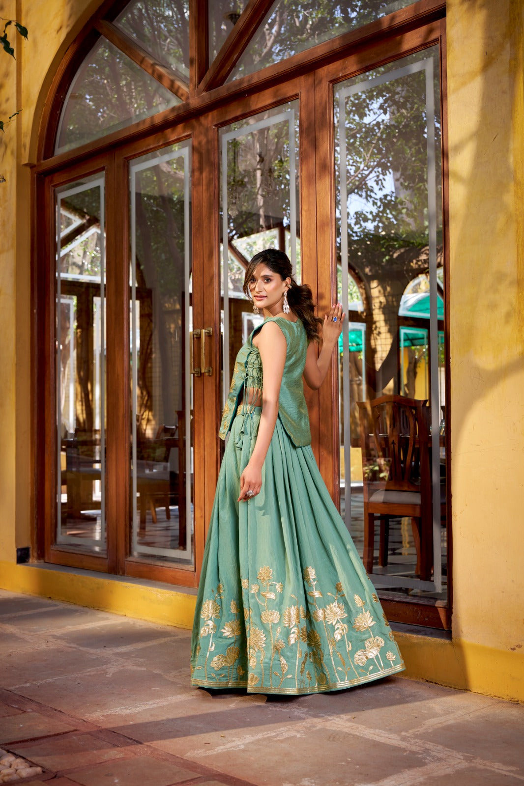 Designer Shimmer Embroidered Overlay Top Lehenga Set