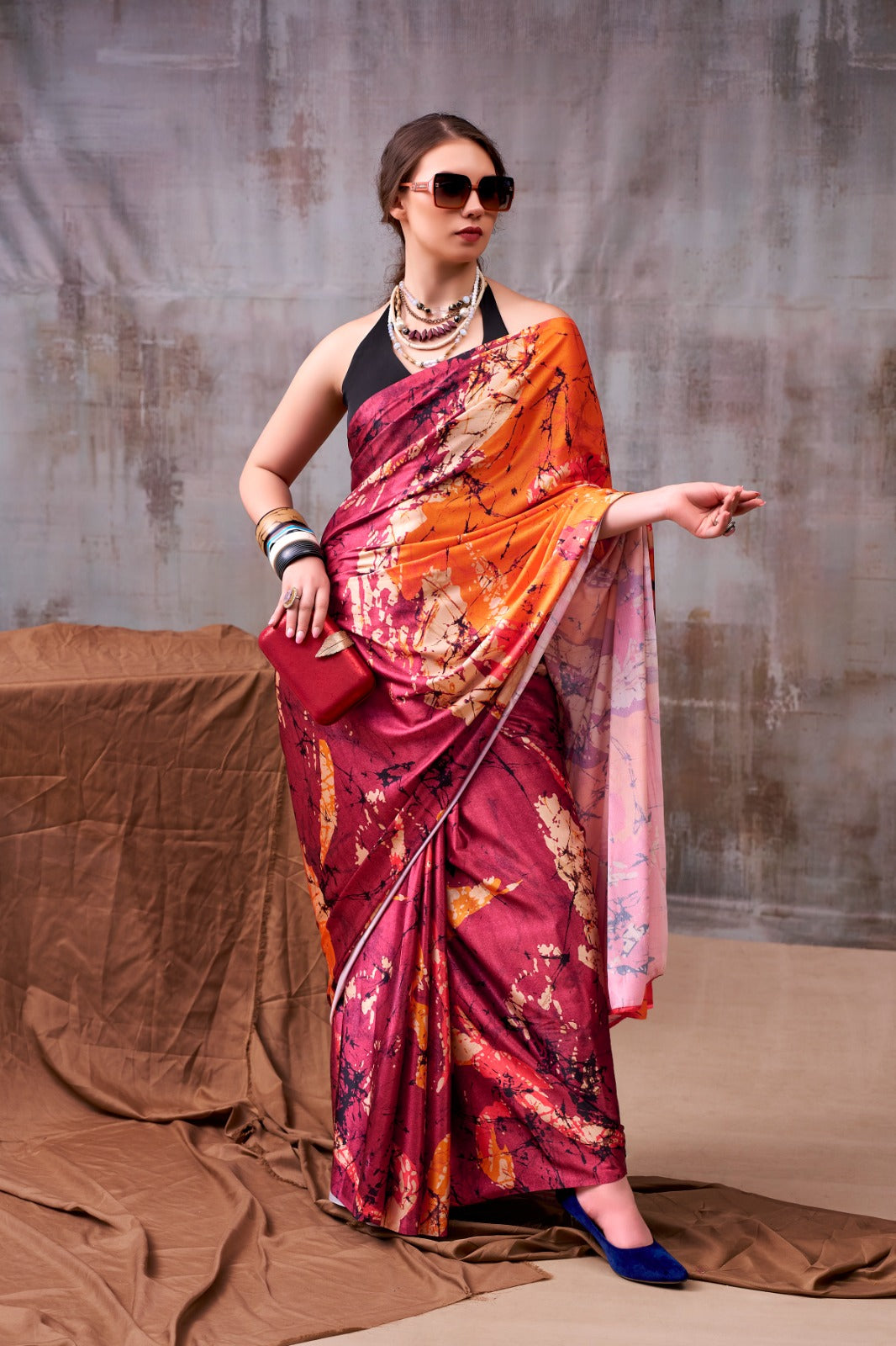 Designer Printed Satin Silk Saree