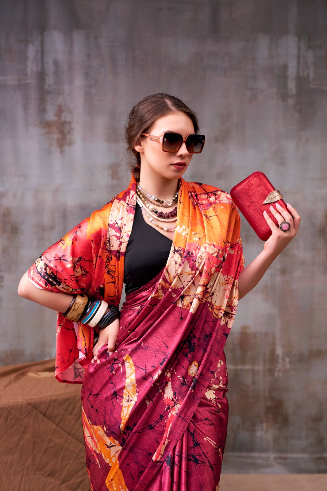 Designer Printed Satin Silk Saree