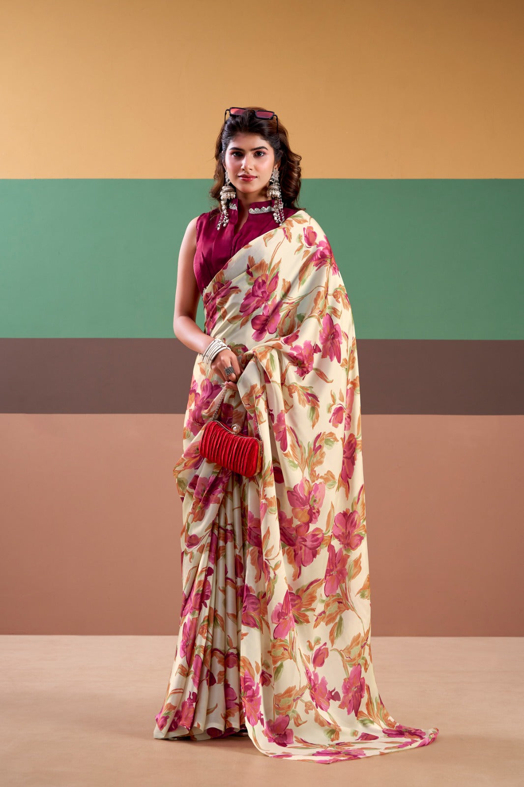 Designer Printed Satin Silk Saree Women