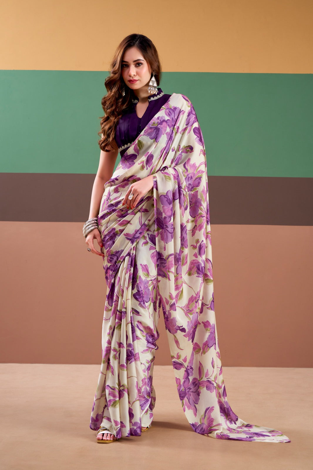 Designer Printed Satin Silk Saree Women