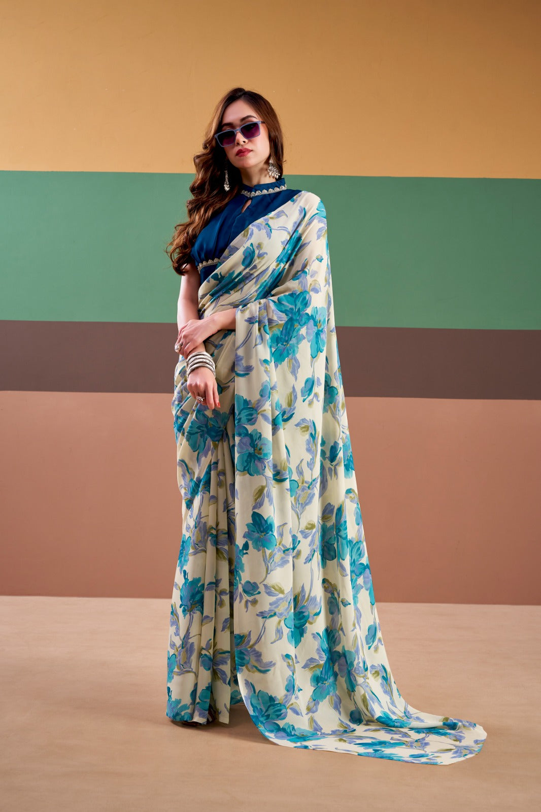 Designer Printed Satin Silk Saree Women