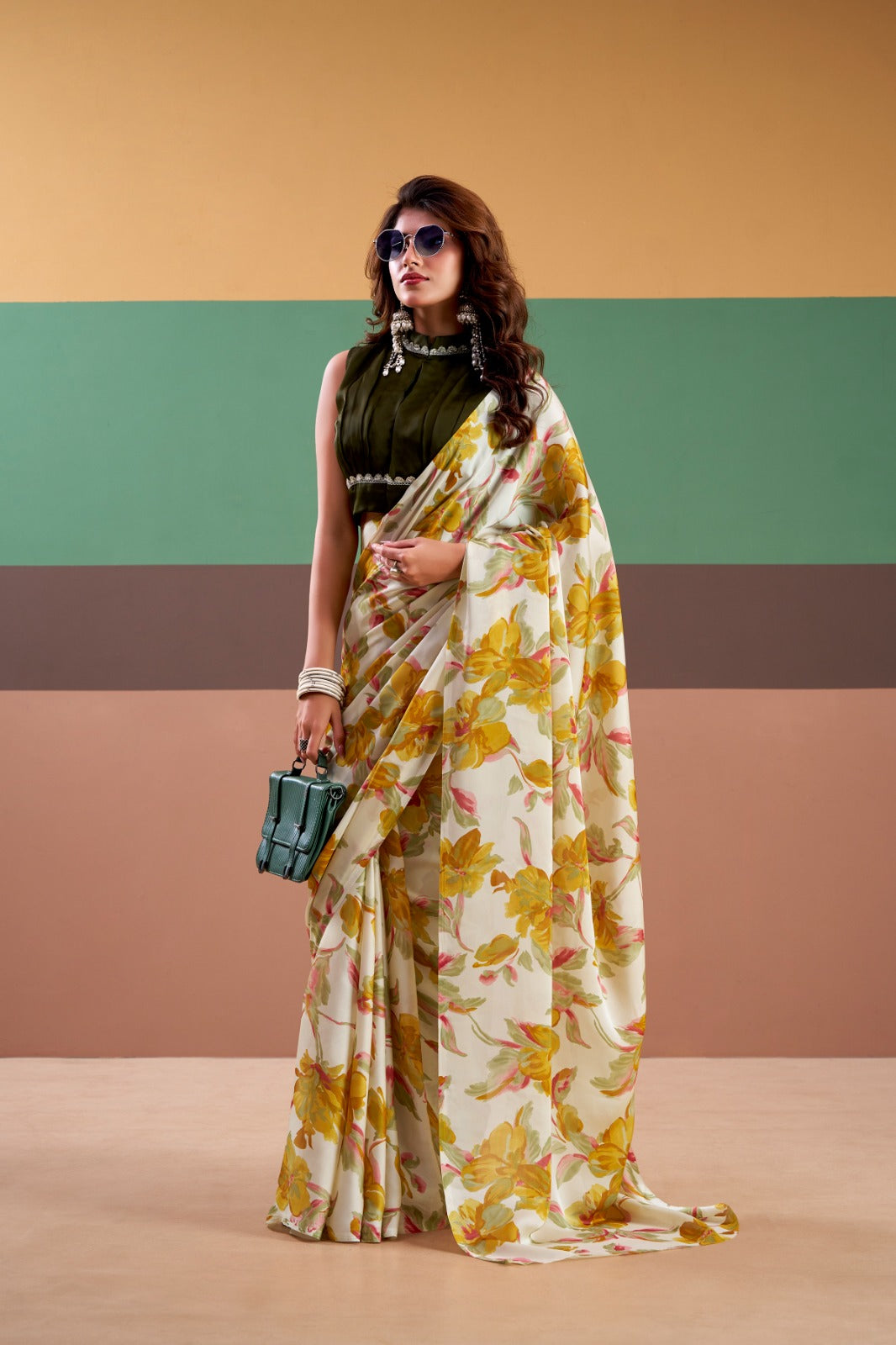 Designer Printed Satin Silk Saree Women