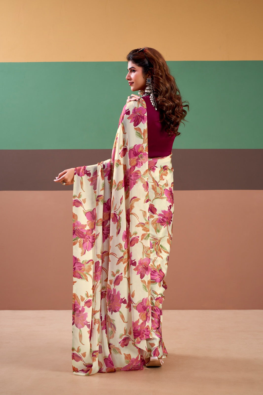 Designer Printed Satin Silk Saree Women