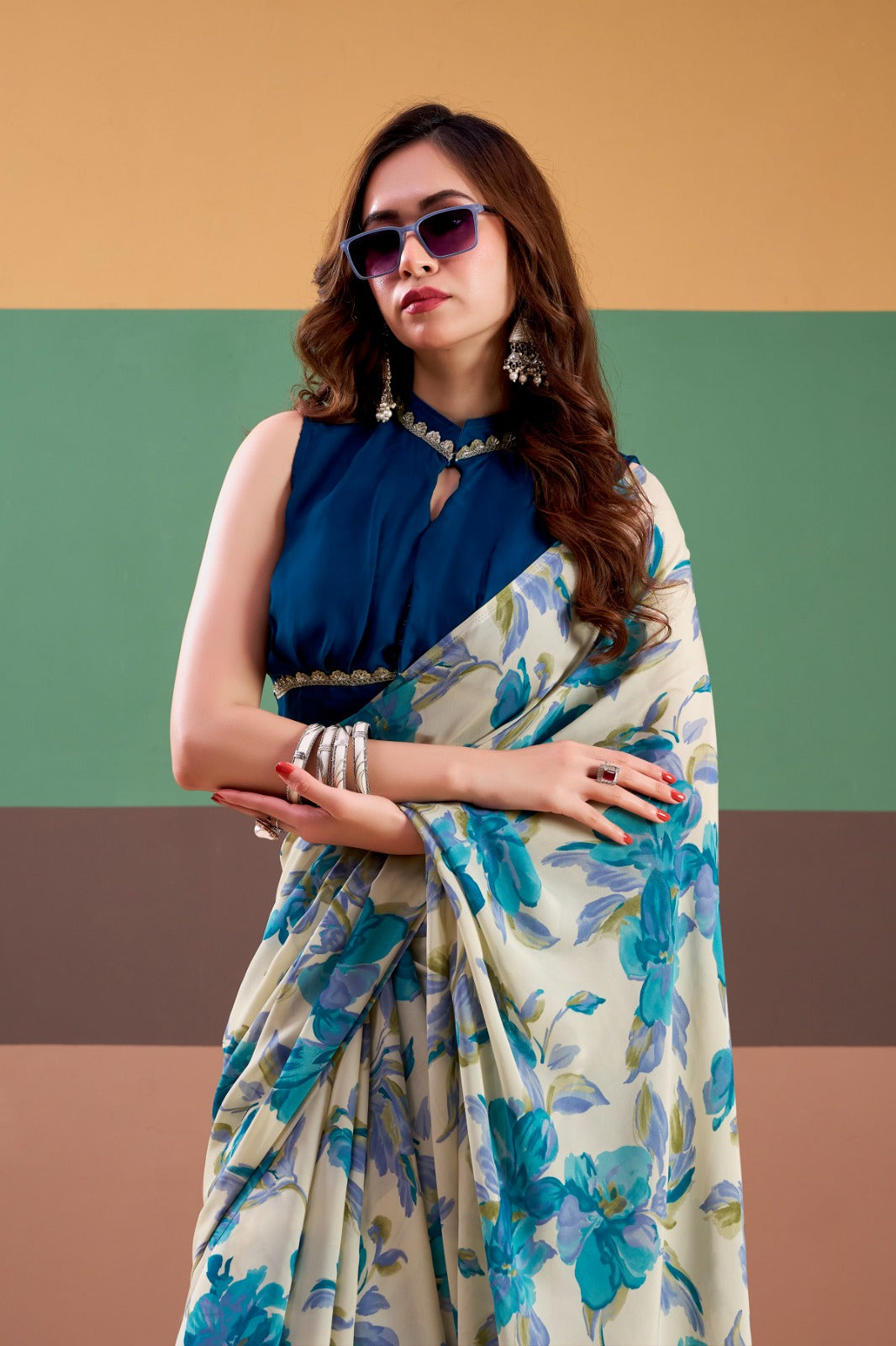 Designer Printed Satin Silk Saree Women