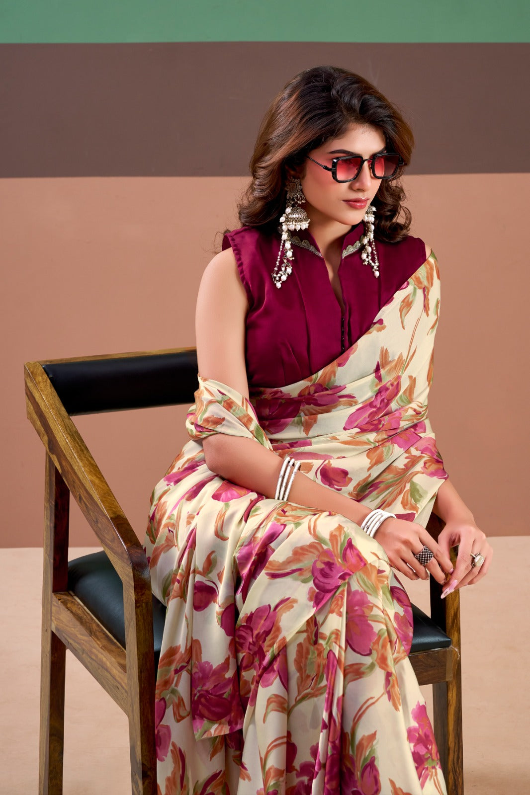 Designer Printed Satin Silk Saree Women