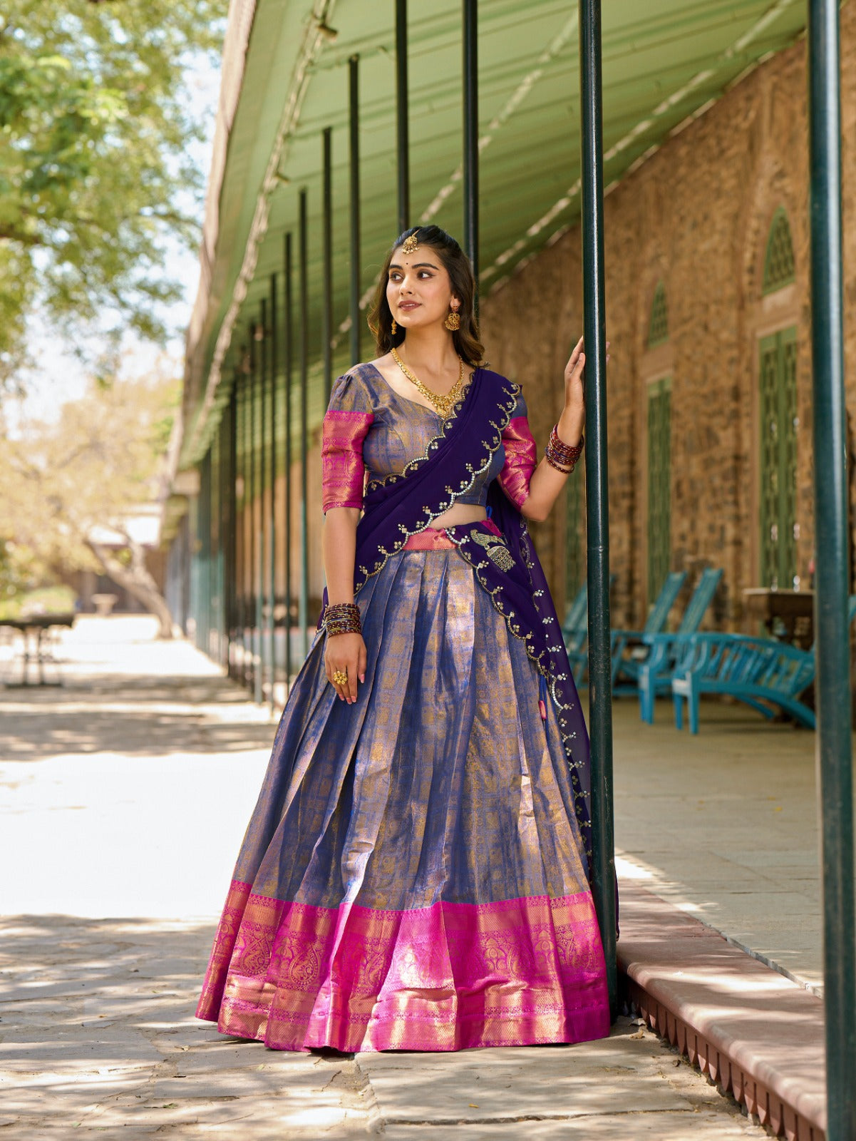 Designer Kanjivaram Silk Lehenga Choli Unstitched Blouse Set