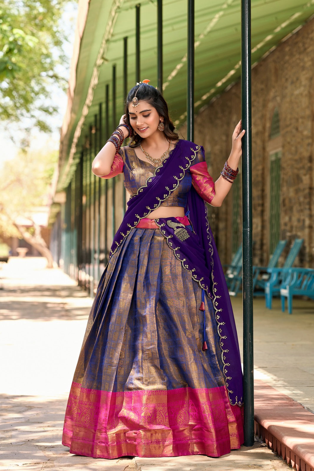 Designer Kanjivaram Silk Lehenga Choli Unstitched Blouse Set