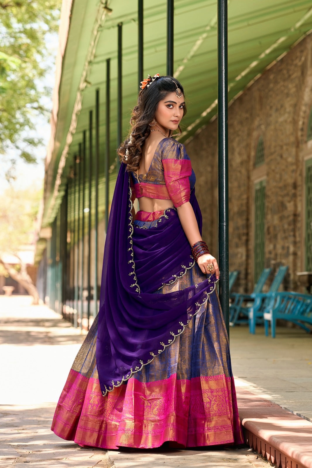Designer Kanjivaram Silk Lehenga Choli Unstitched Blouse Set
