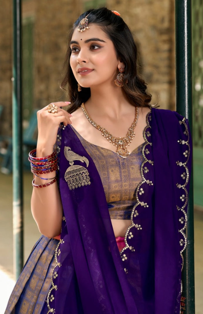 Designer Kanjivaram Silk Lehenga Choli Unstitched Blouse Set