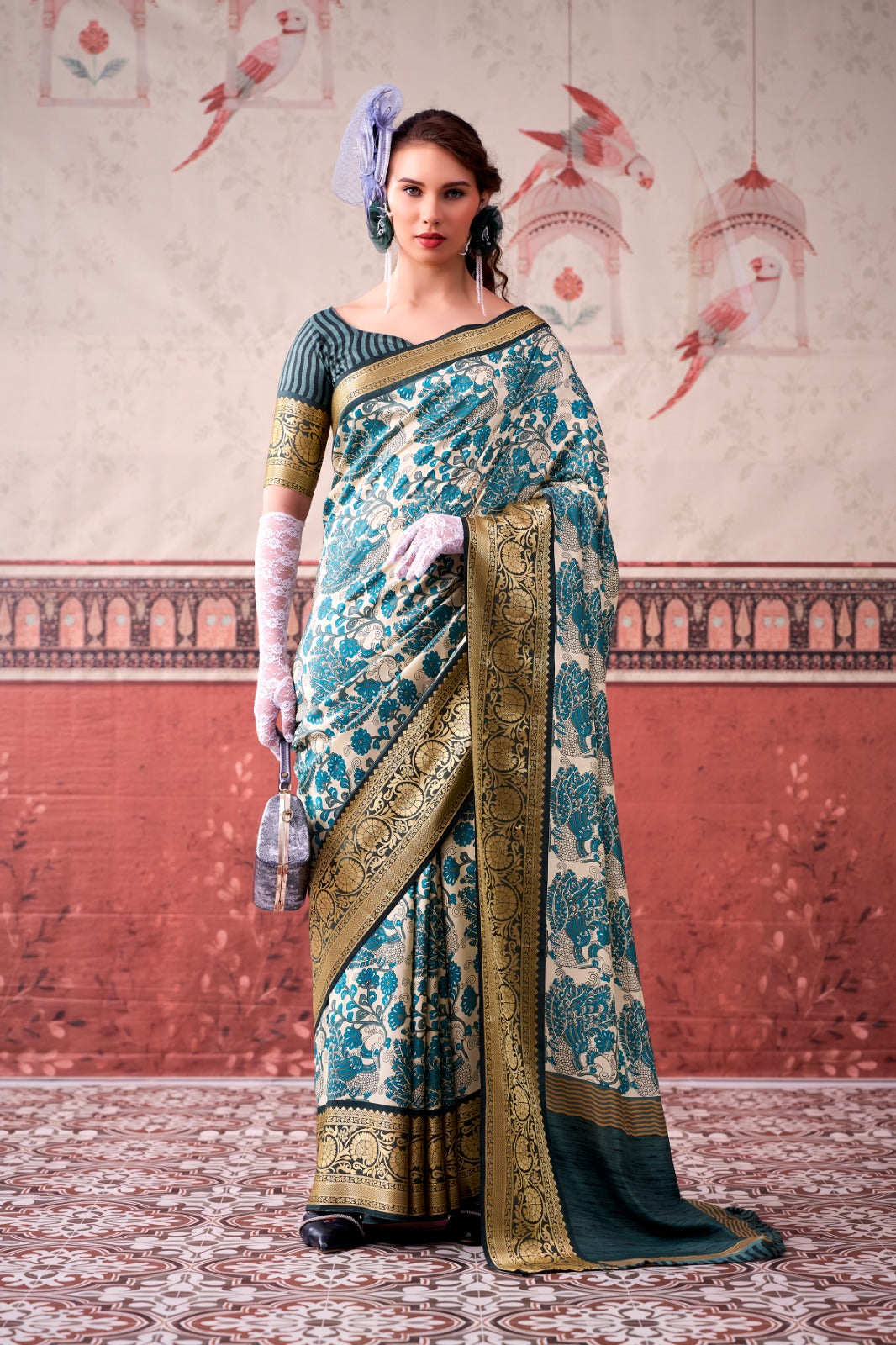 Tasar Silk Printed Saree With Unstitched Blouse