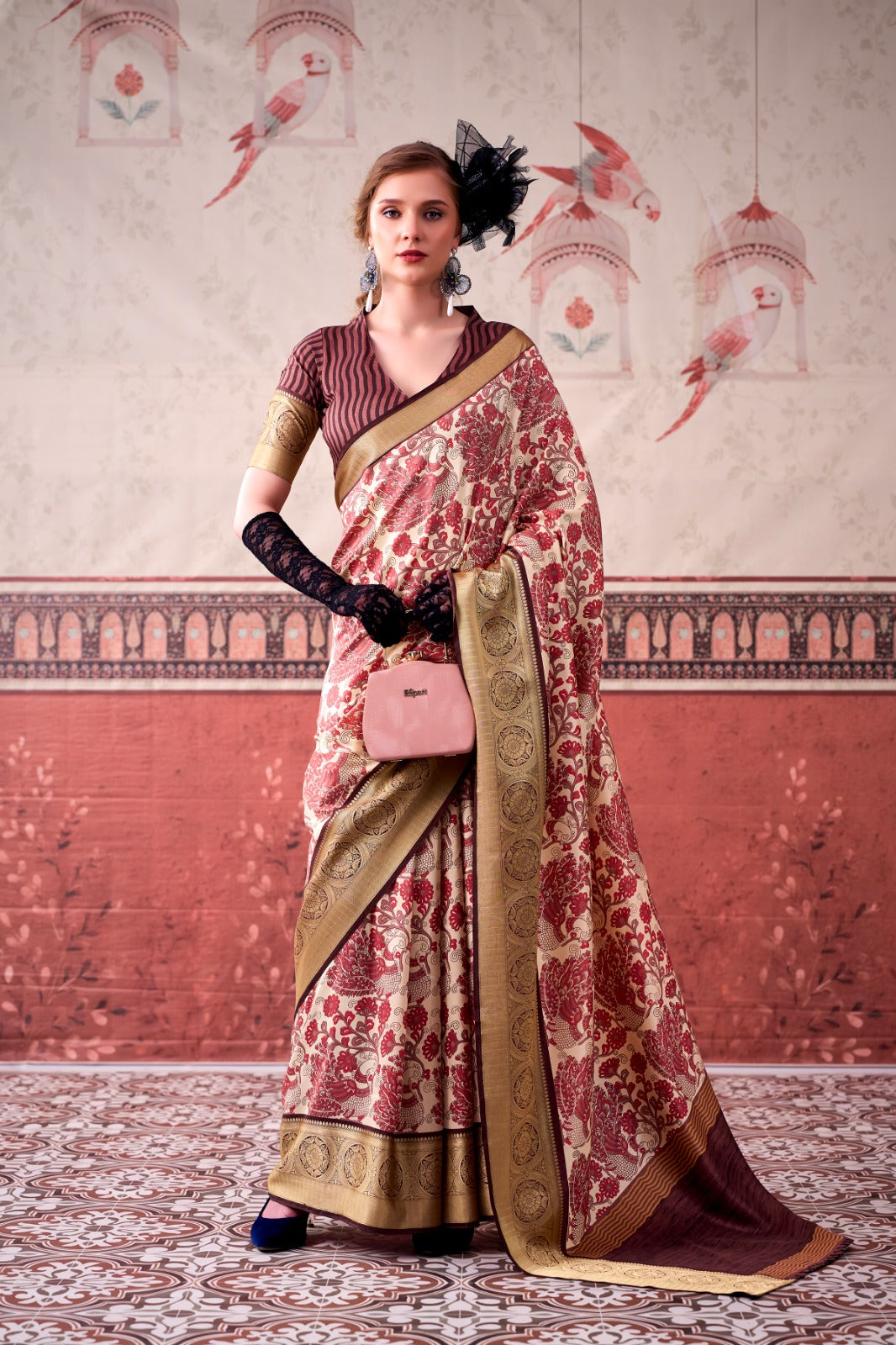 Tasar Silk Printed Saree With Unstitched Blouse