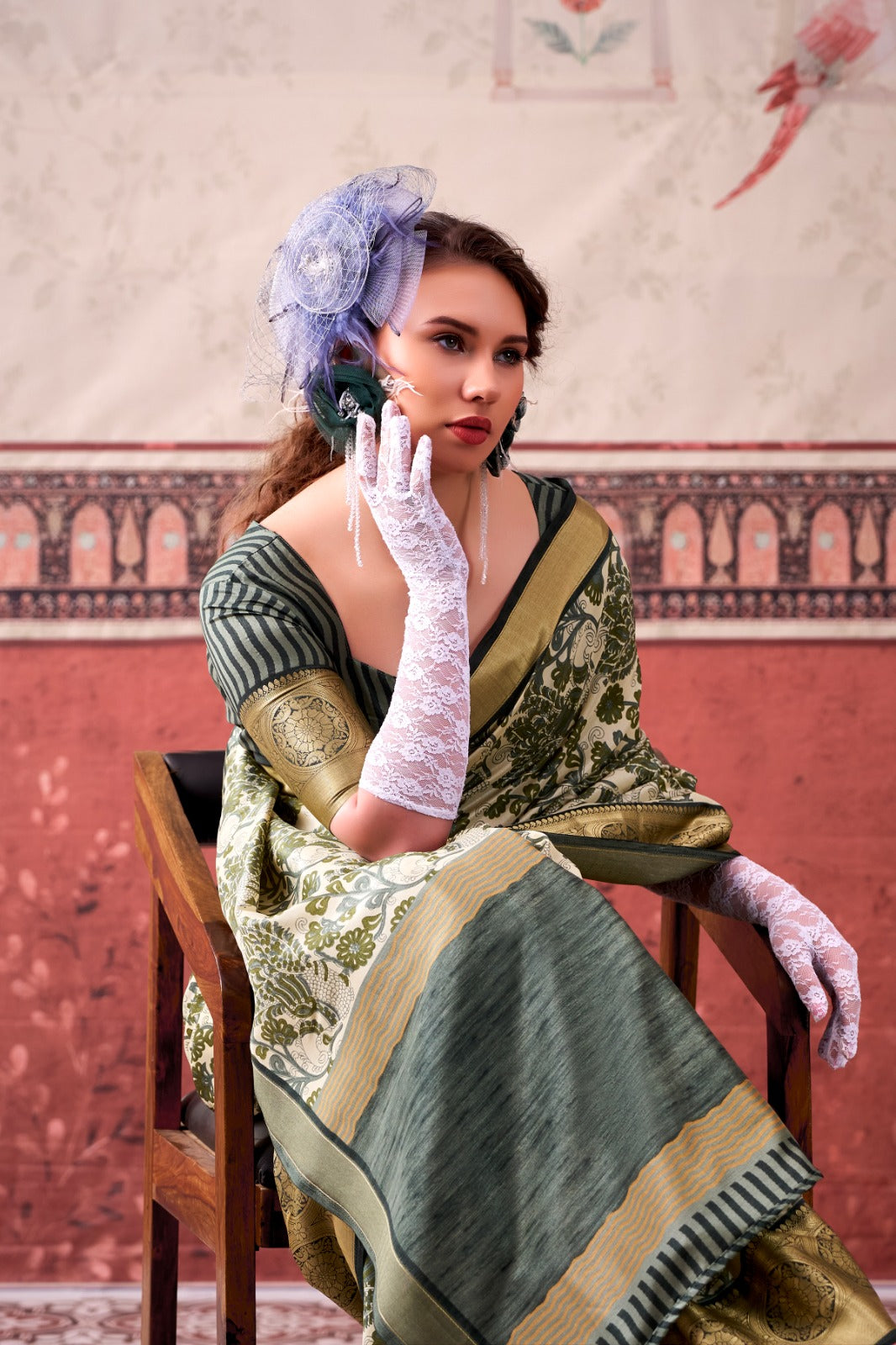 Tasar Silk Printed Saree With Unstitched Blouse