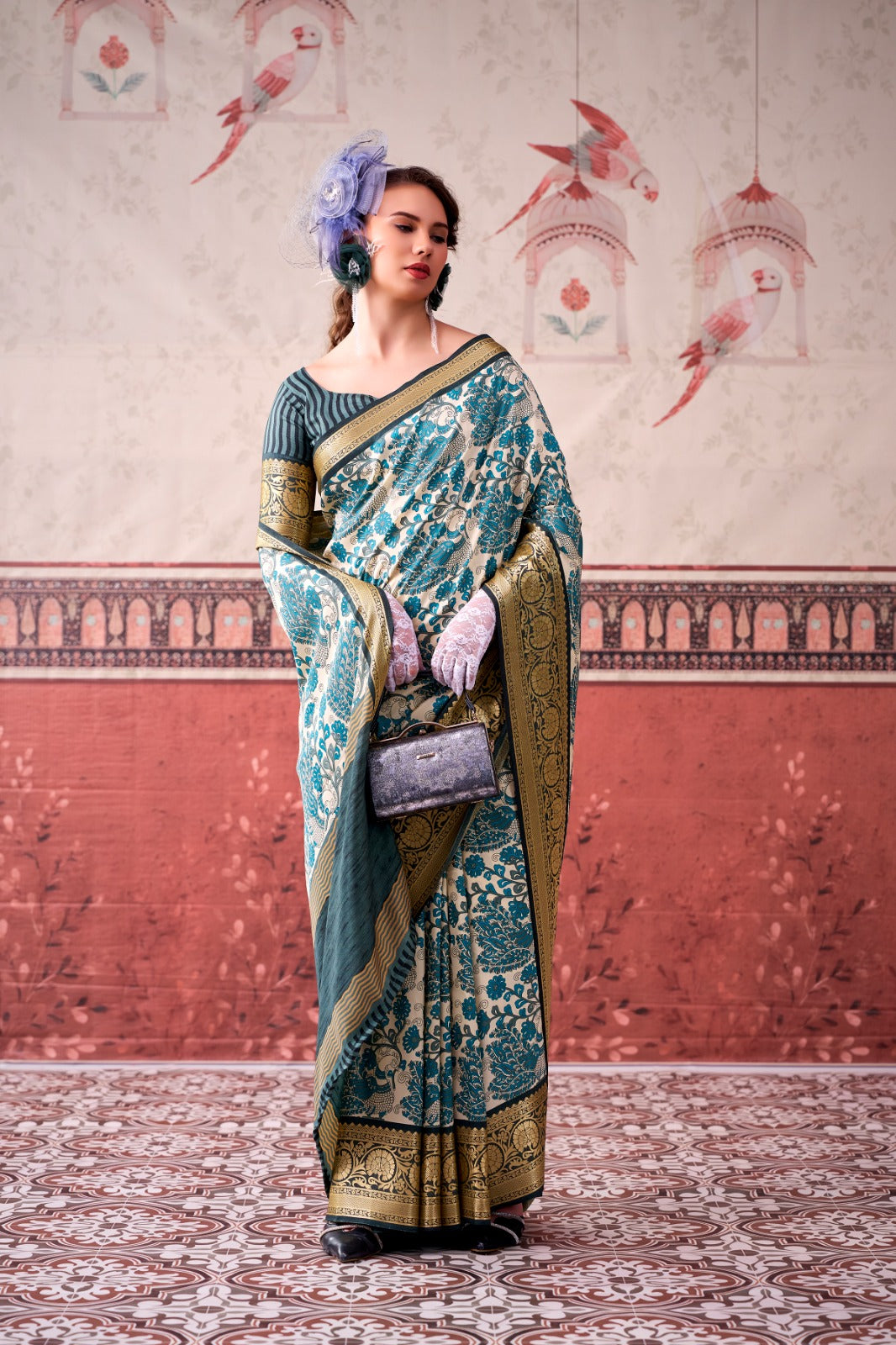 Tasar Silk Printed Saree With Unstitched Blouse