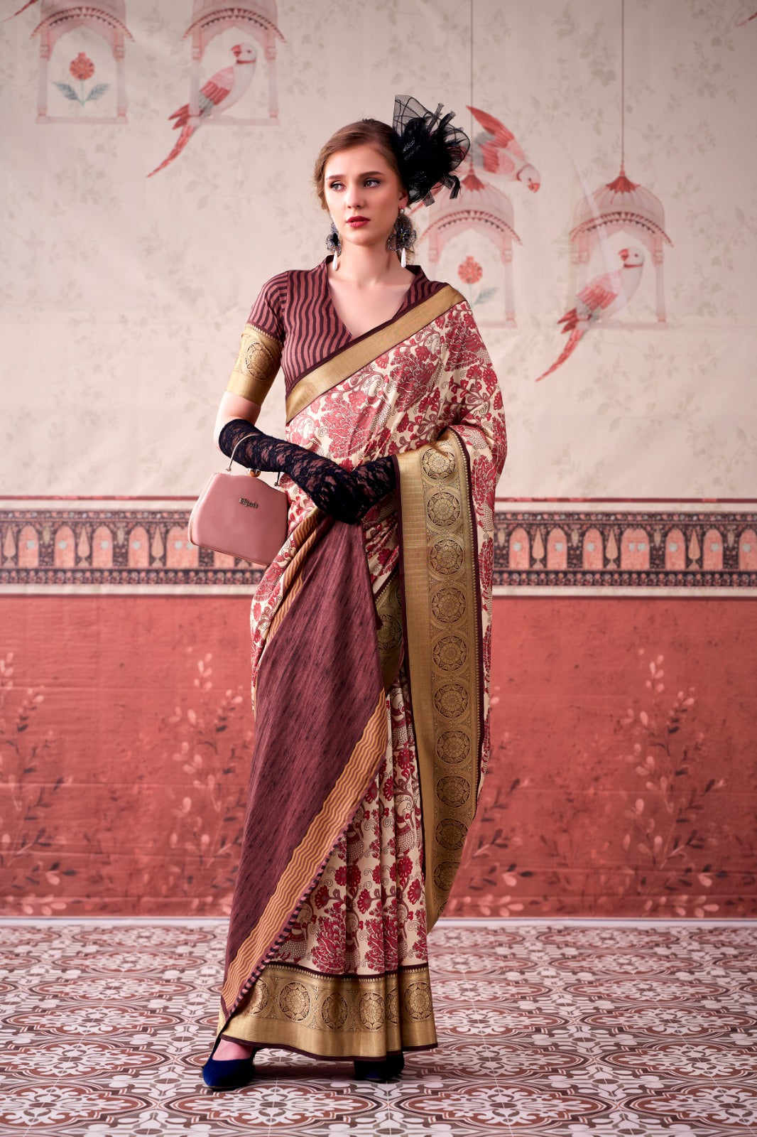 Tasar Silk Printed Saree With Unstitched Blouse