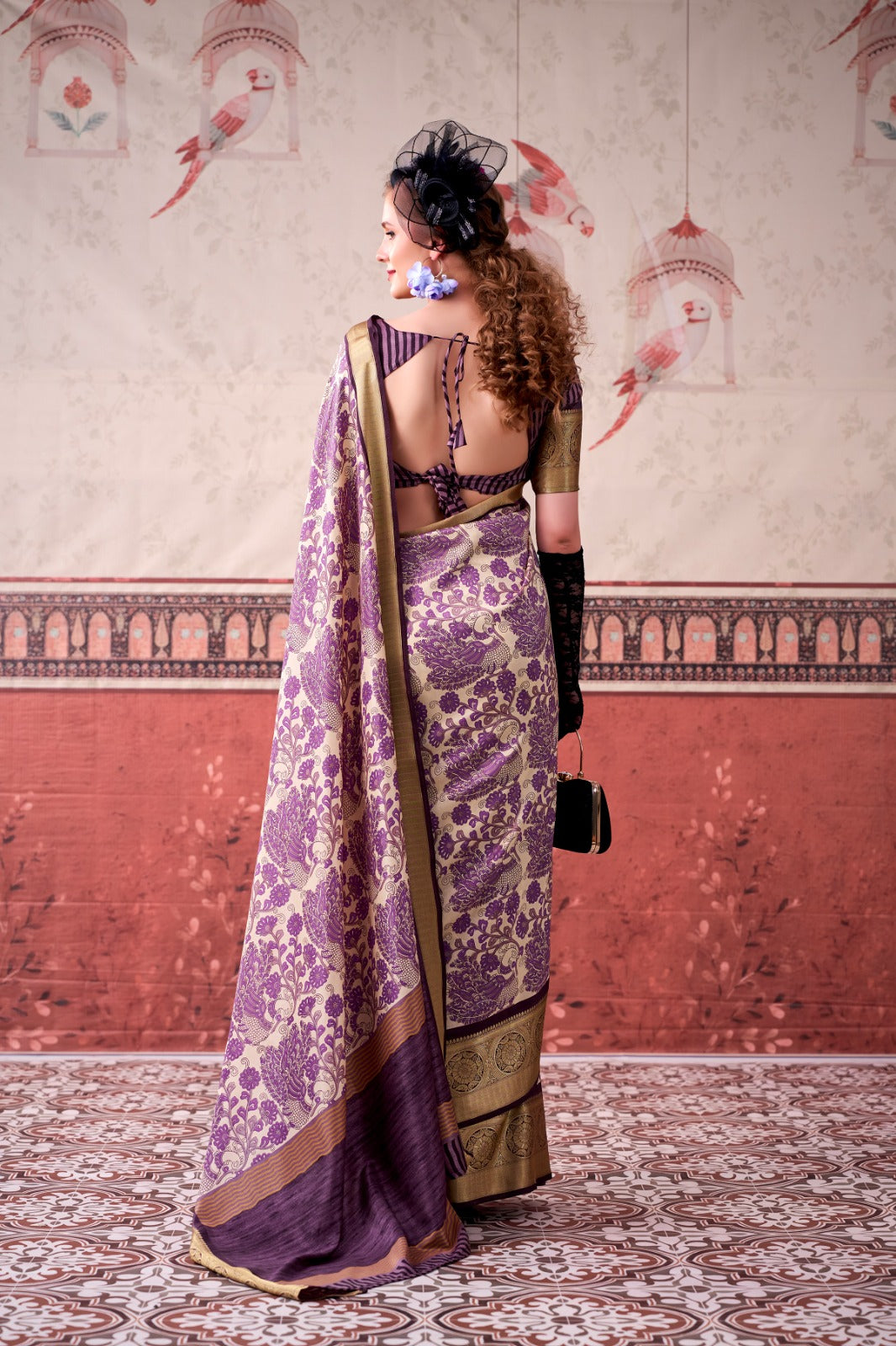 Tasar Silk Printed Saree With Unstitched Blouse
