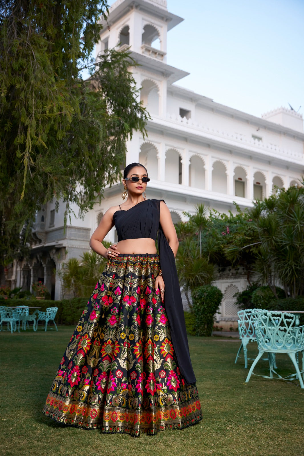 Designer Banarasi Silk Zari Lehenga Choli Set