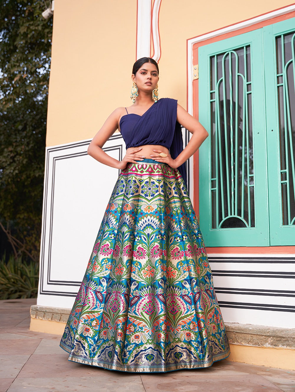Designer Banarasi Silk Zari Lehenga Choli Set