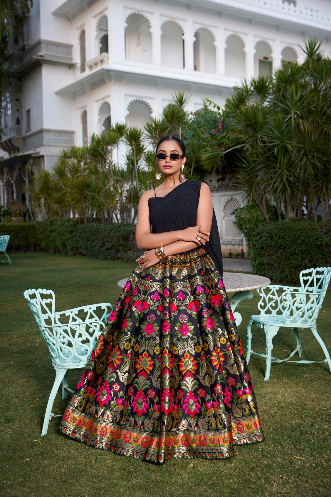 Designer Banarasi Silk Zari Lehenga Choli Set