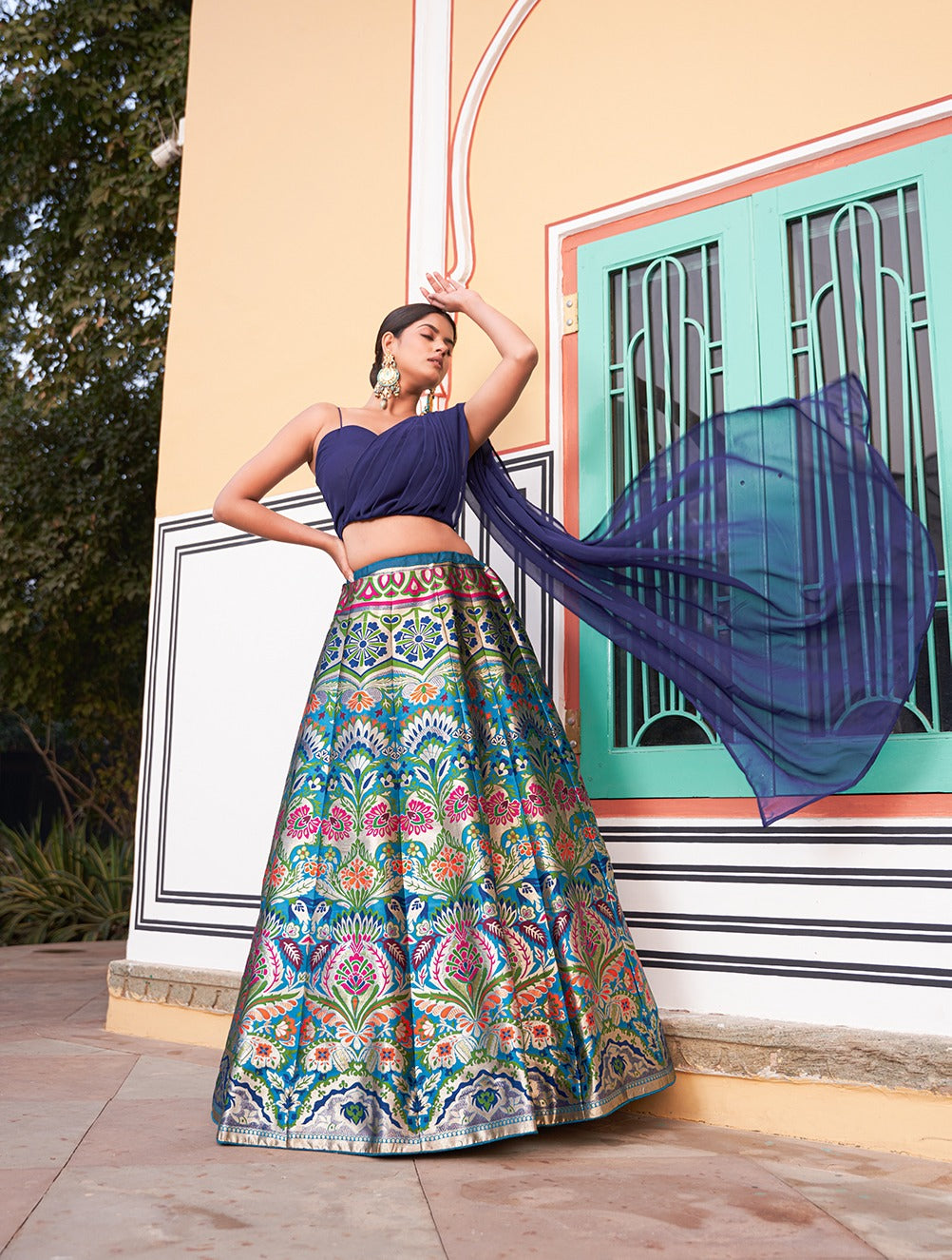 Designer Banarasi Silk Zari Lehenga Choli Set