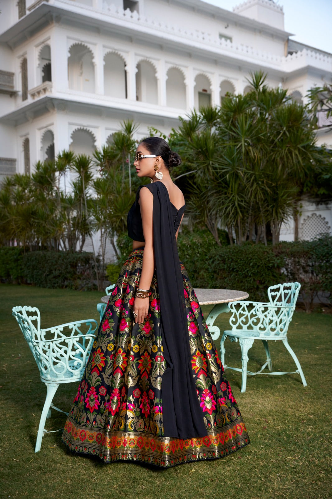 Designer Banarasi Silk Zari Lehenga Choli Set