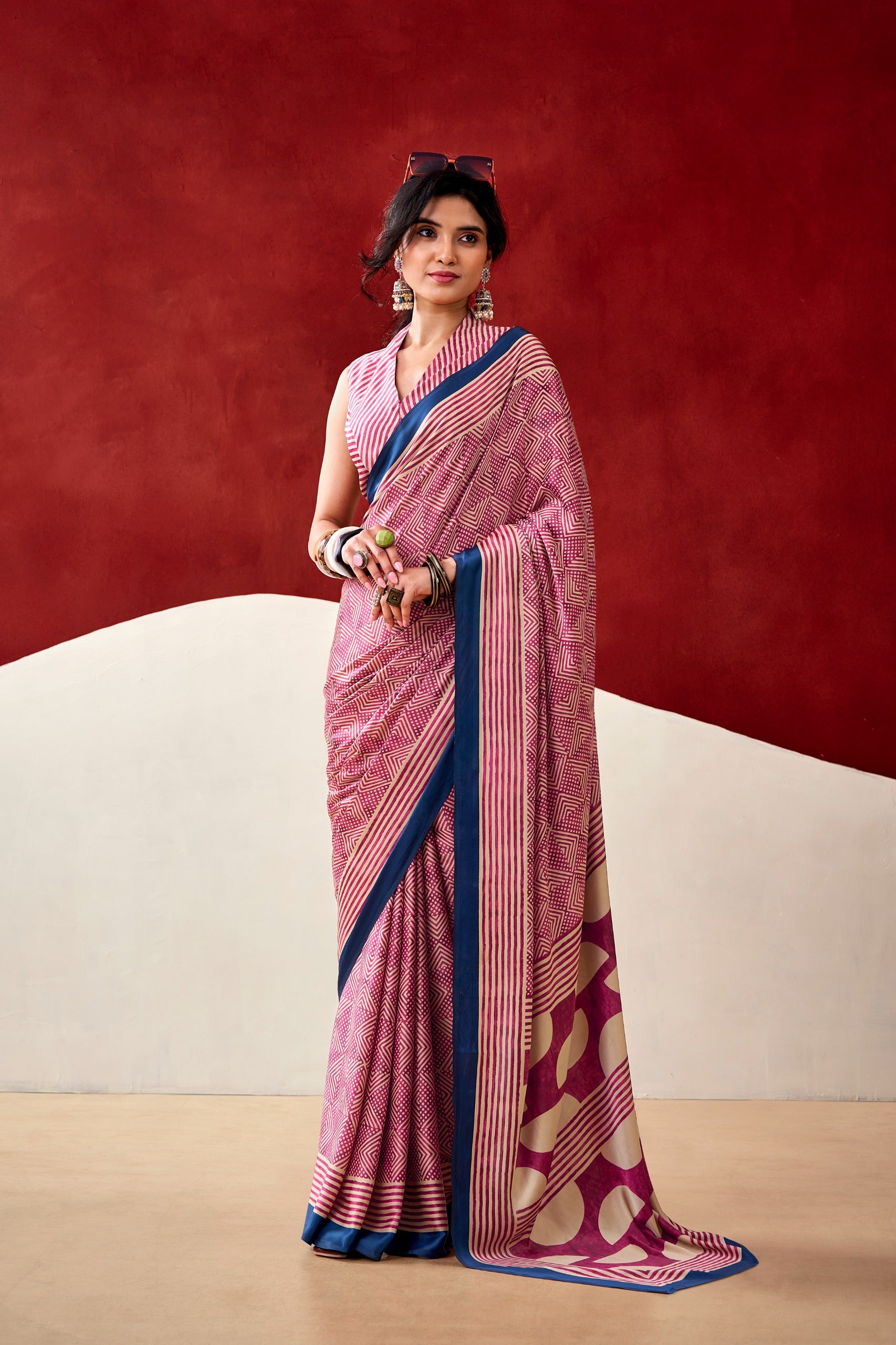 Designer Printed Dull Satin Saree with Unstitched Blouse