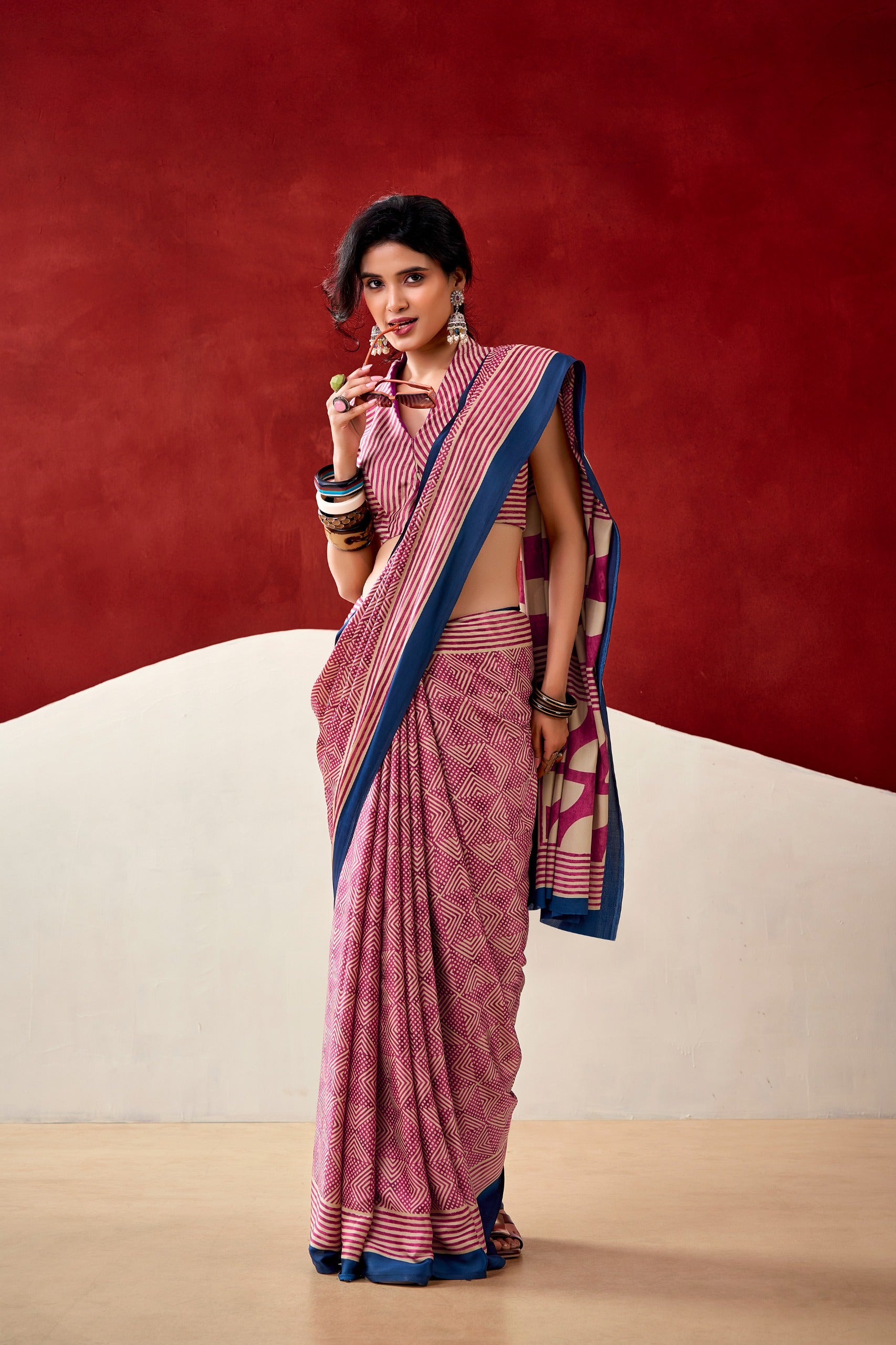 Designer Printed Dull Satin Saree with Unstitched Blouse