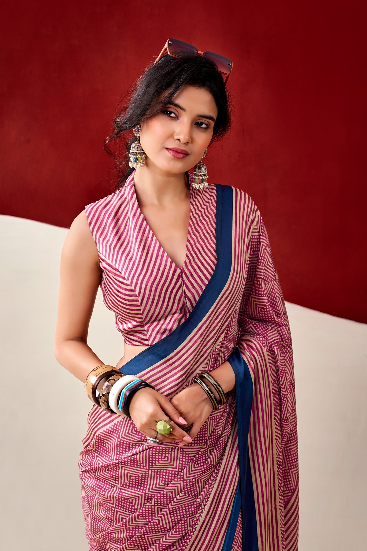 Designer Printed Dull Satin Saree with Unstitched Blouse