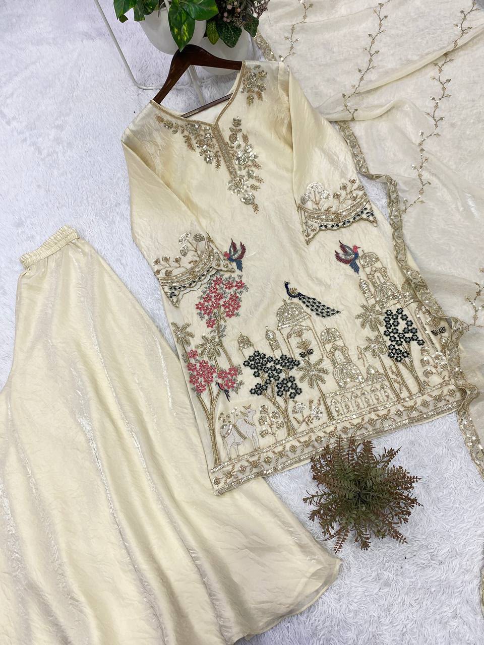 Designer Beads Sequins Embroidered Kurti Palazzo Set