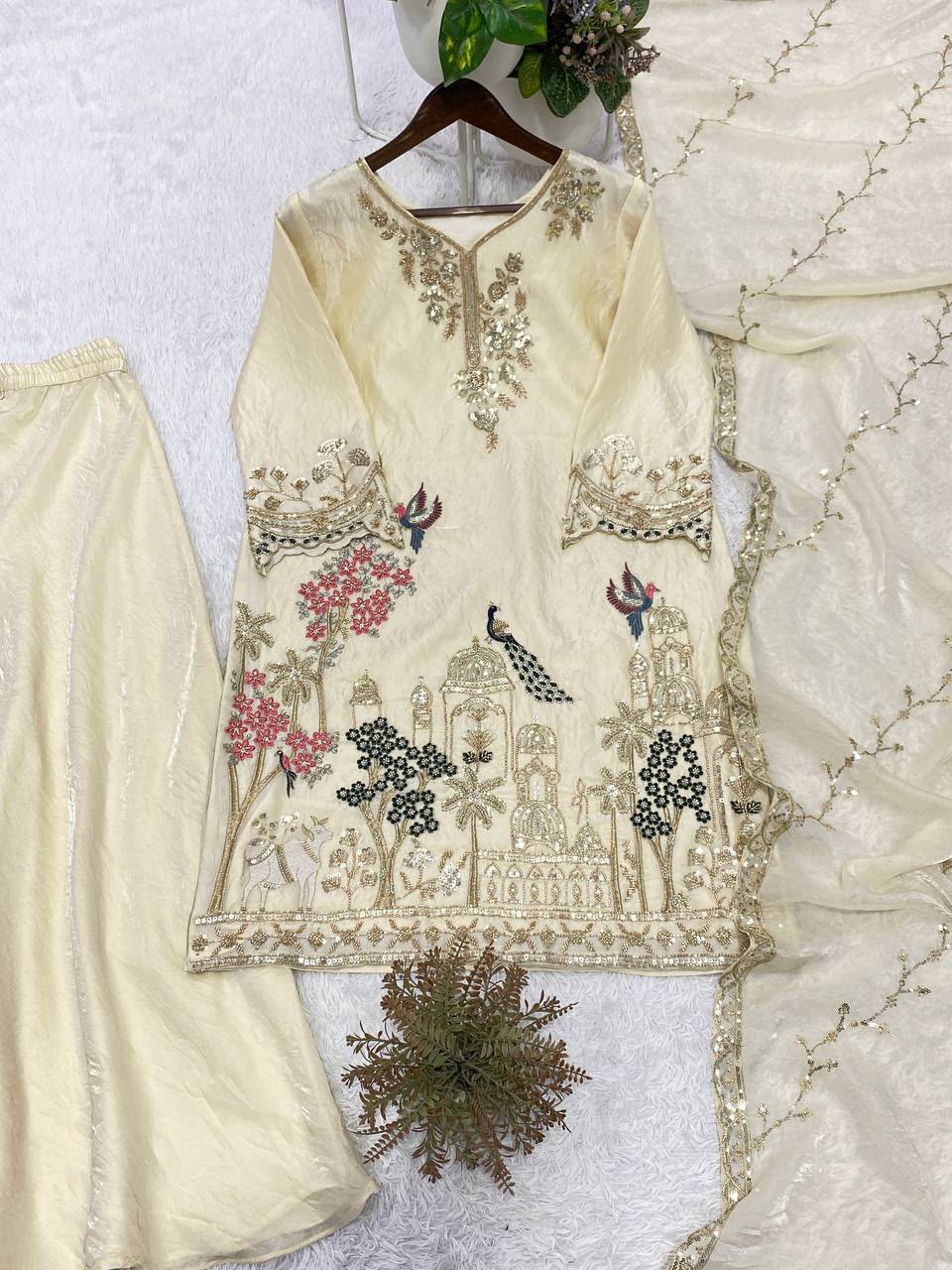 Designer Beads Sequins Embroidered Kurti Palazzo Set
