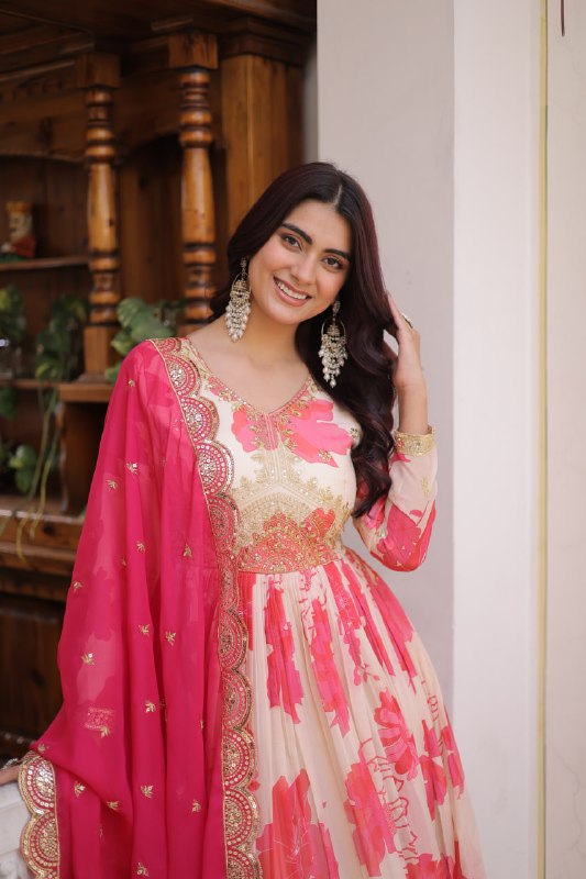 Designer Floral Russian Silk Anarkali Set