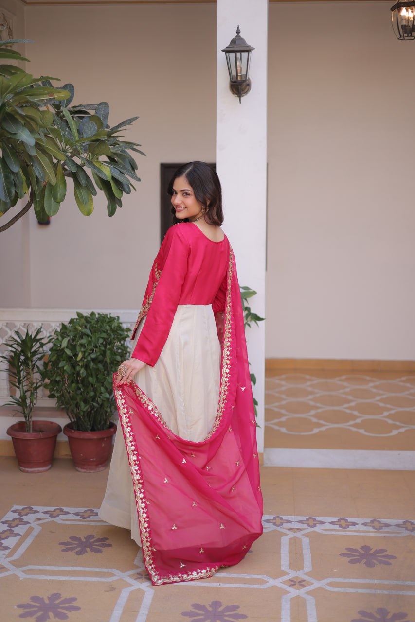 Designer Glass Roman Sequins Embroidered Anarkali Gown Dupatta Set