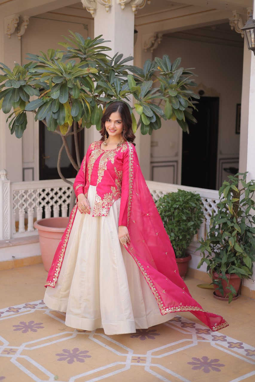 Designer Glass Roman Sequins Embroidered Anarkali Gown Dupatta Set