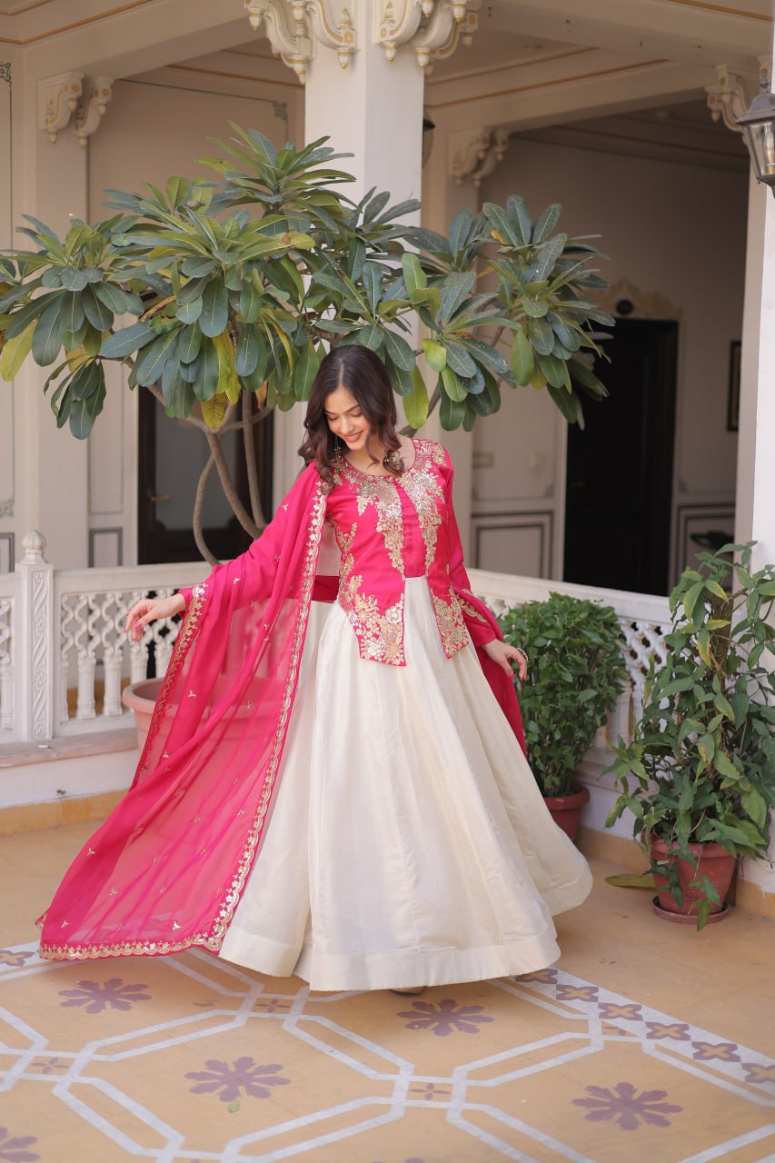 Designer Glass Roman Sequins Embroidered Anarkali Gown Dupatta Set