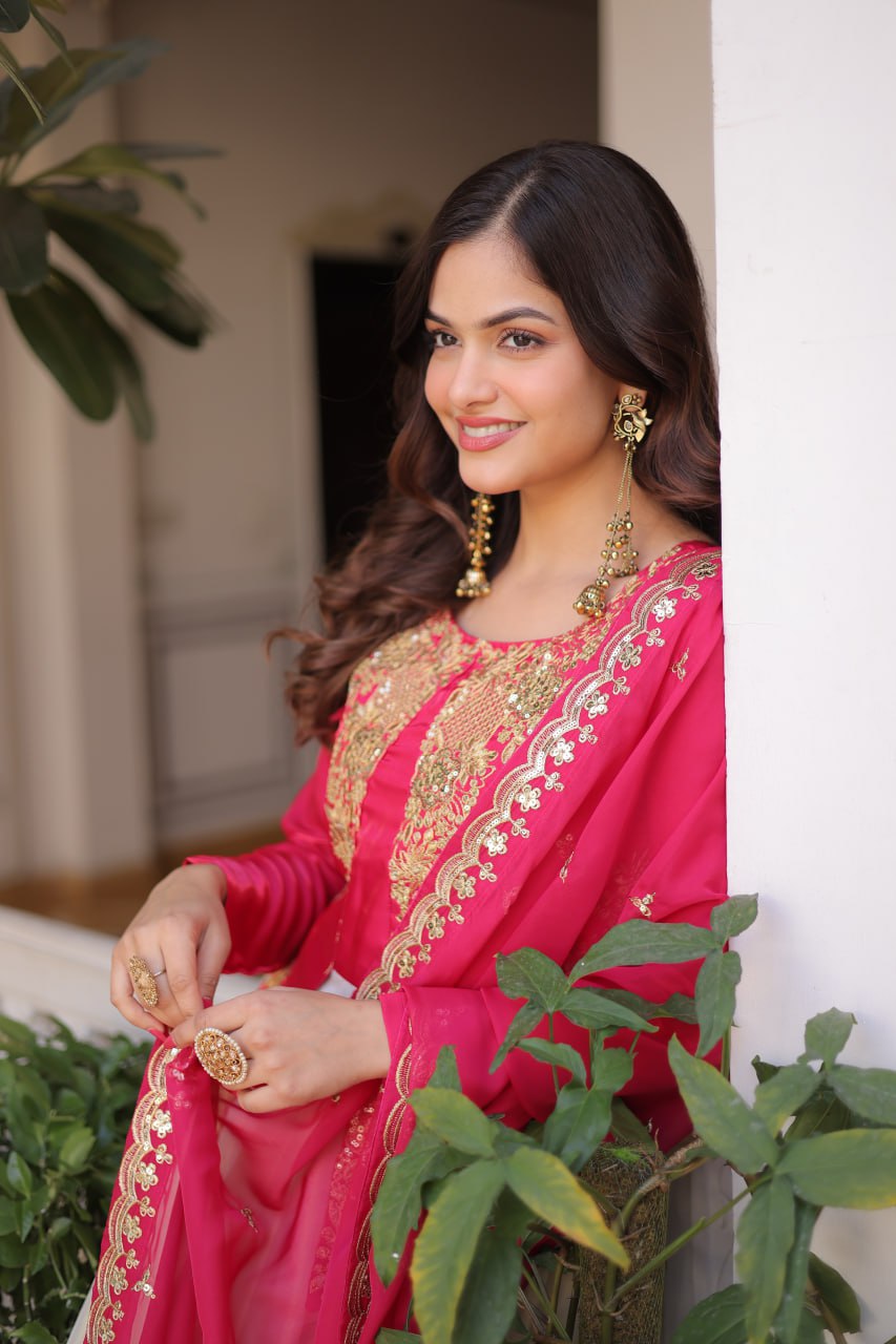 Designer Glass Roman Sequins Embroidered Anarkali Gown Dupatta Set