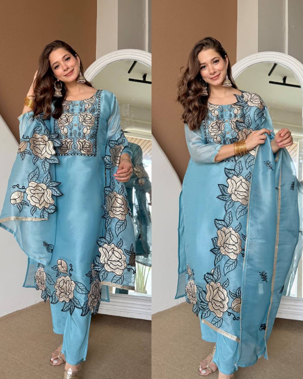 Designer Embroidered Cut Work Suit With Dupatta