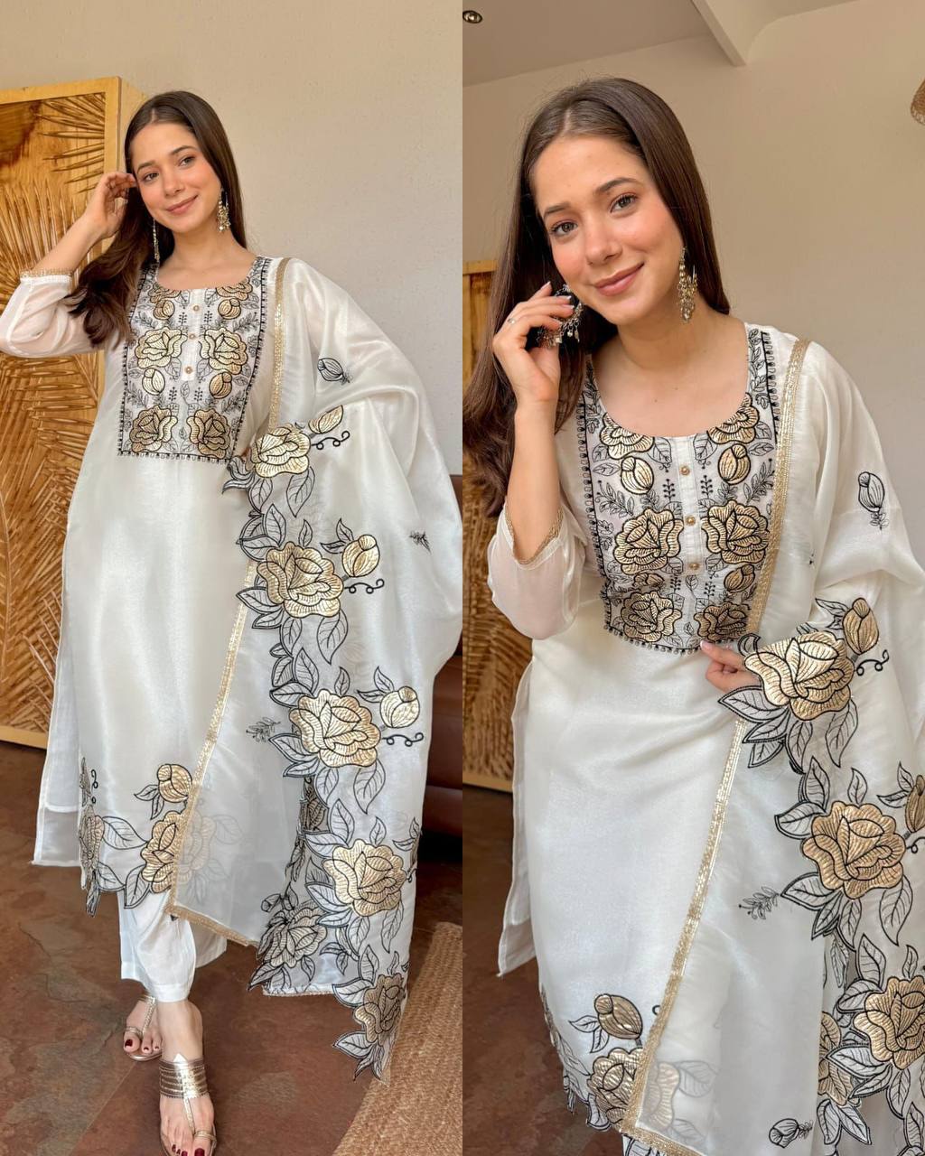 Designer Embroidered Cut Work Suit With Dupatta