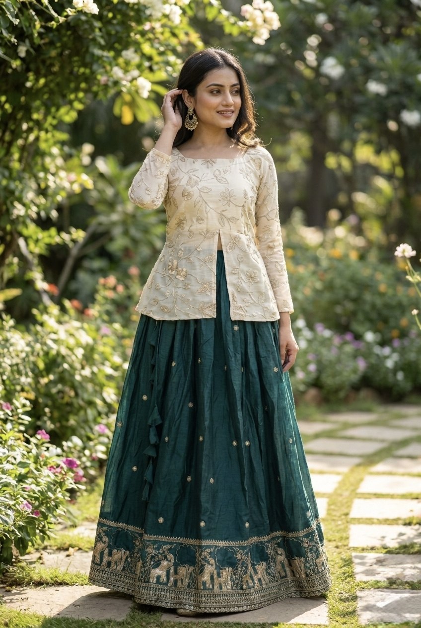 Zari Embroidered Fendy Silk Lehenga Set