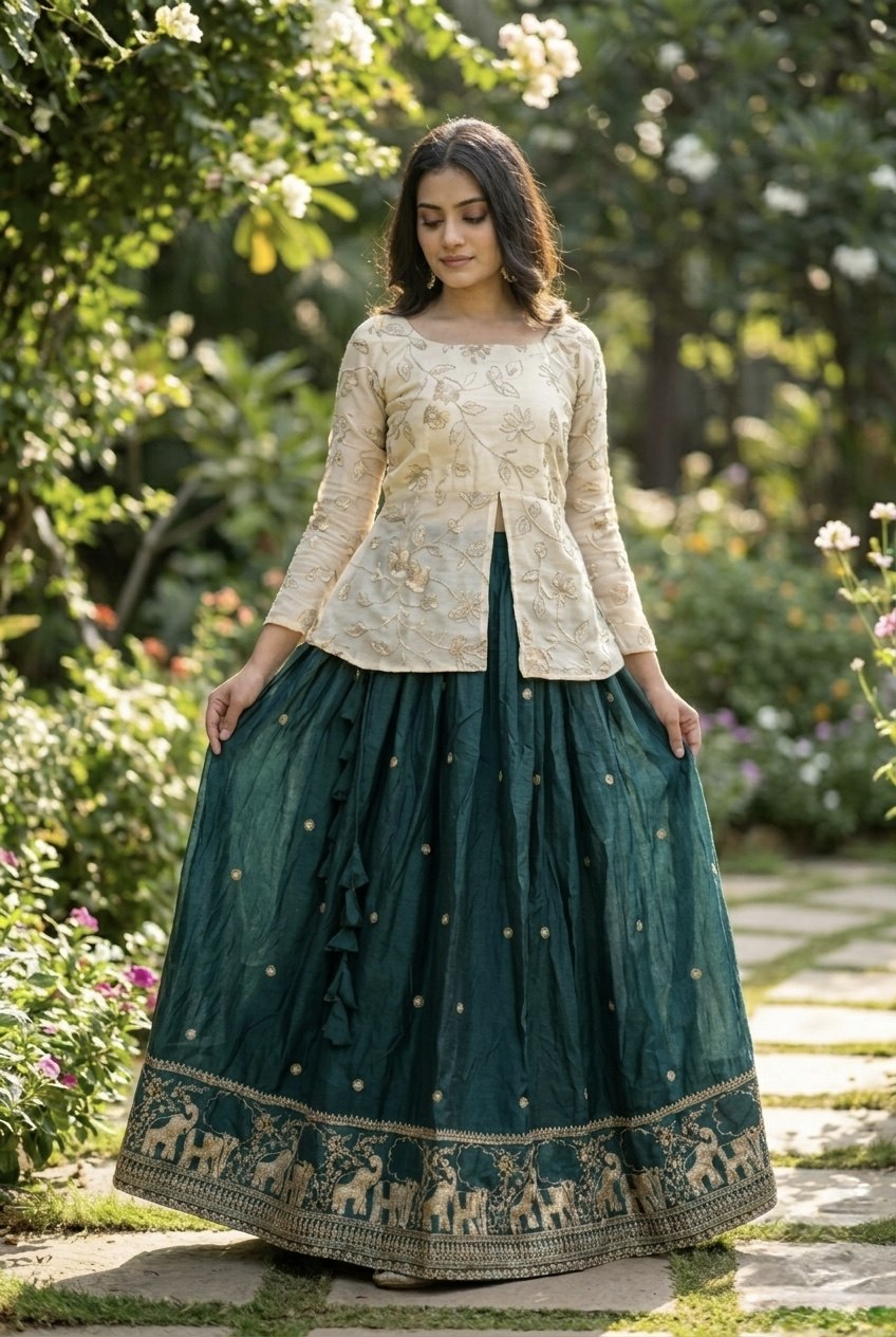 Zari Embroidered Fendy Silk Lehenga Set