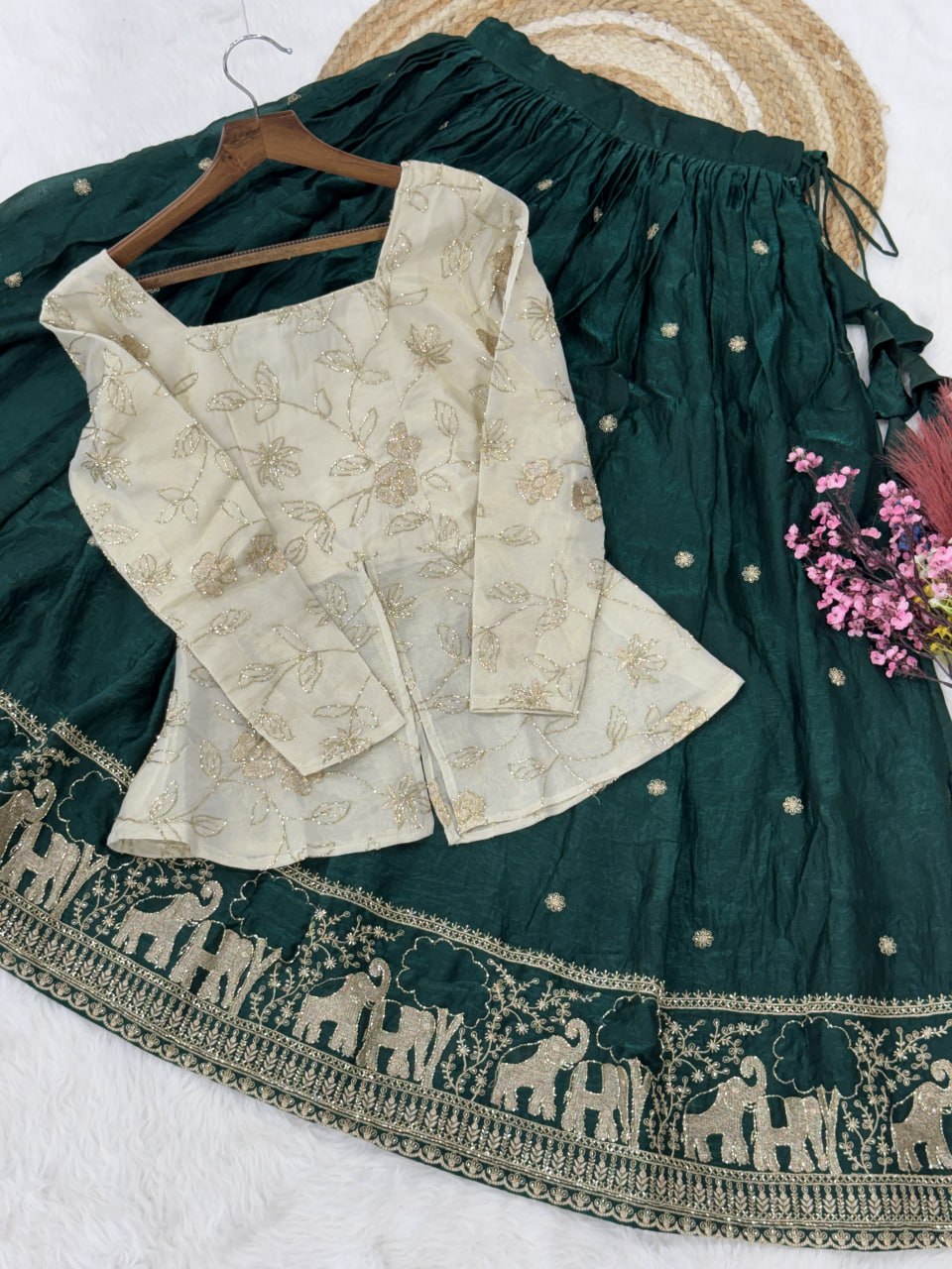 Zari Embroidered Fendy Silk Lehenga Set