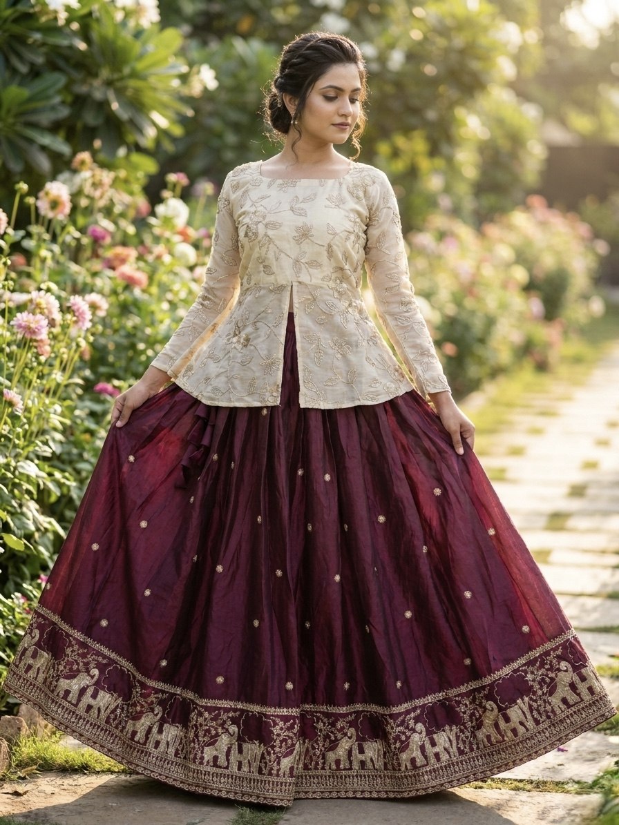 Zari Embroidered Fendy Silk Lehenga Set