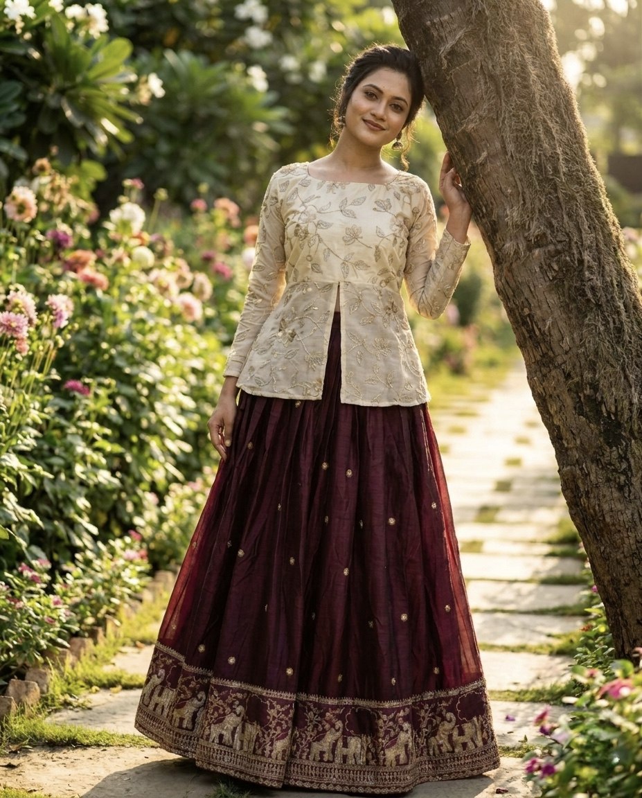 Zari Embroidered Fendy Silk Lehenga Set