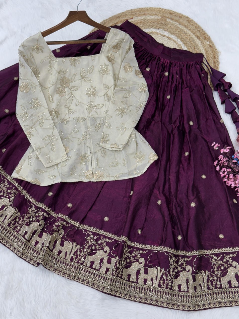 Zari Embroidered Fendy Silk Lehenga Set
