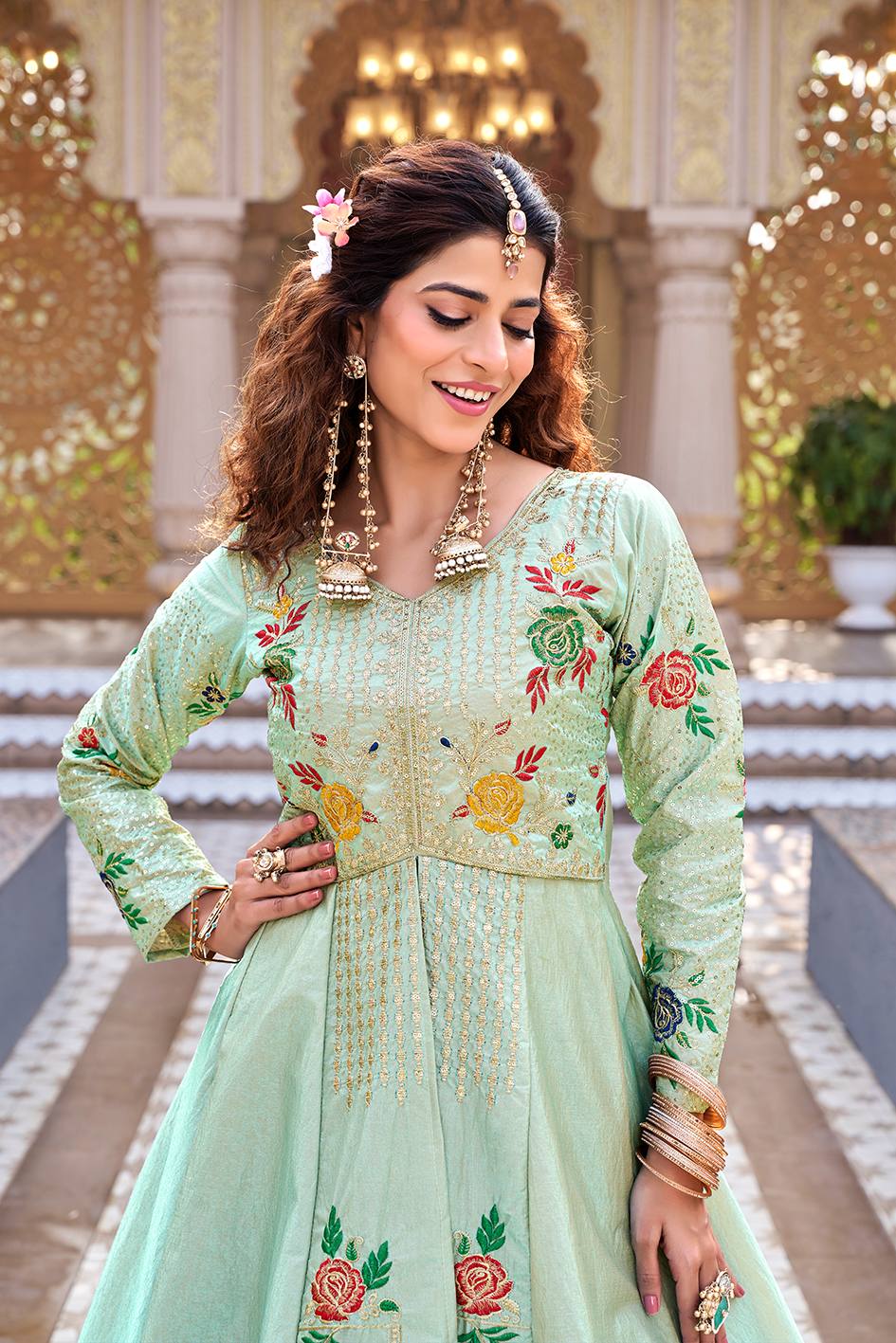 Designer Embroidered Satin Silk Lehenga Top Set
