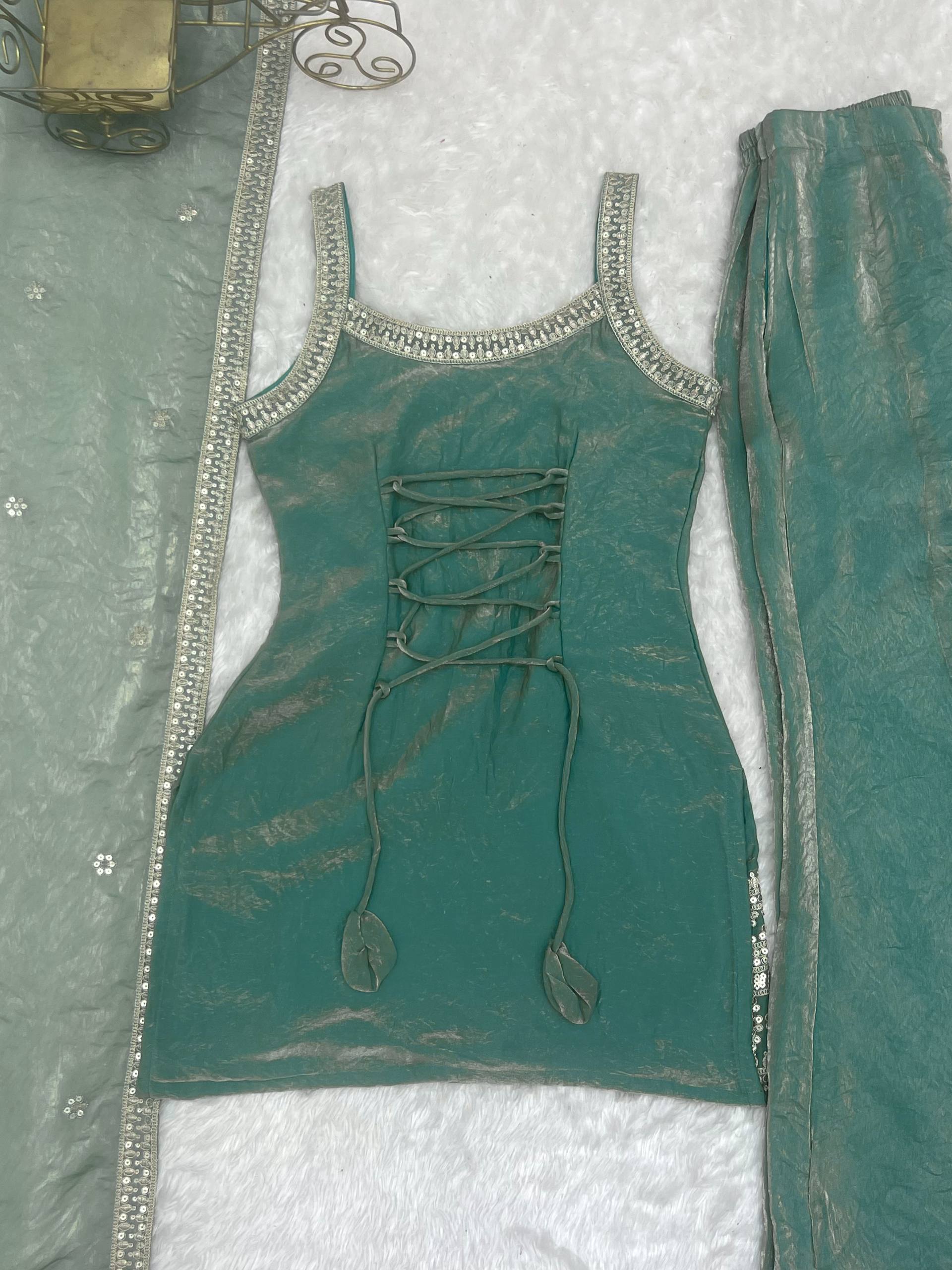 Embroidered Fendy Silk Kurta Palazzo Set with Dupatta